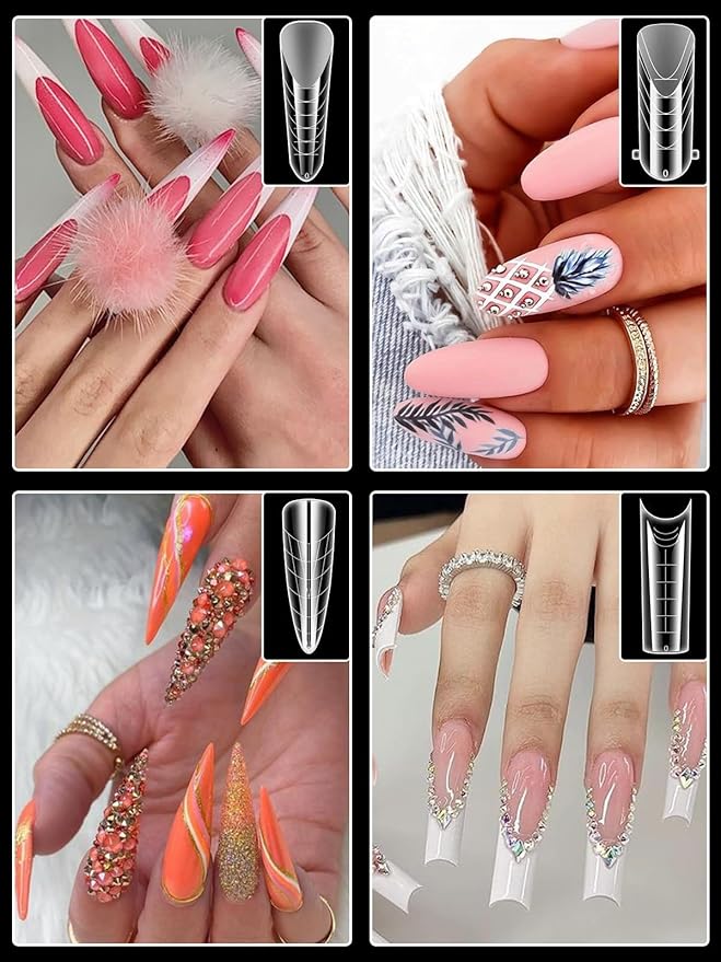 TOROKOM Dual Forms for Poly Nail Gel 288PCS Dual Nail Forms Molds Stiletto Coffin Ballerina Acrylic Nail Tips 12 Shapes for Builder Gel Manicure Nail Art Design Salon DIY at Home