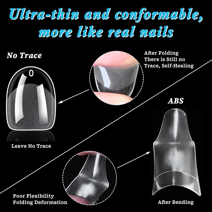 420pc Extra Short Oval Gel Nail Tips Clear Fake Nails, XS Clear Press on Nails Short Round Almond Soft Gel Nail Tip Acrylic Nail Full Cover False Artificial Fingernail for Nail Extension Press-ons