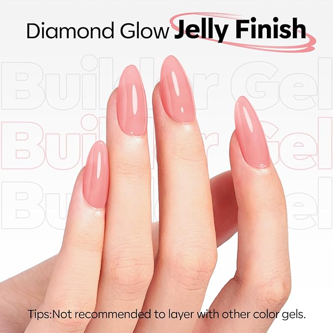 modelones Builder Nail Gel, Peach Pink Builder for Nails No Top Coat Needed, Glossy Jelly Finish Peach Blush, No-Wipe, C-Curve Sculpting, 9-in-One LED Lamp Cured Color Gel Polish for Quick Diy Salon