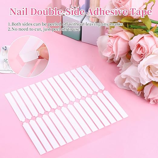 BQAN 12 Sheets Double Sided Nail Tape for Press On Nails Storage, Clear Adhesive Mounting Tapes for Nails Design Display/Fake Nail Storage/Manicure Packaging Organize