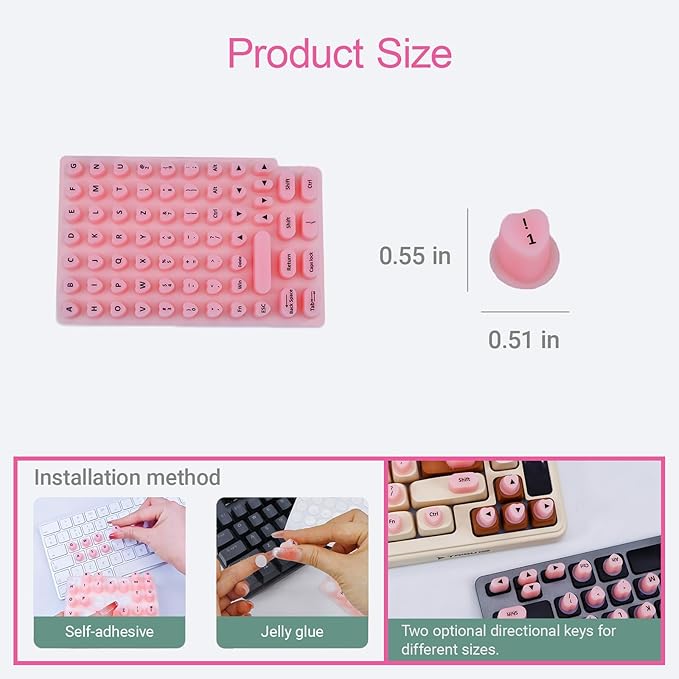 Raised Keyboard Stickers for Long Nails with Letters - Heart-Shaped Antistatic Silicone Protective Cover with Tweezers, Wet Wipes, Dry Towel & Jelly Glue, Ideal for Typing, Gaming & Nail Art (70 Pcs)