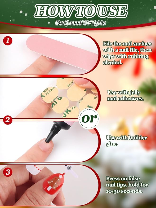 EBANKU Christmas Kid Press on Nails, 72Pcs Xmas Almond Fake Nails Kit Full Cover Christmas Theme Design False Nail with Nail Glue for Girl