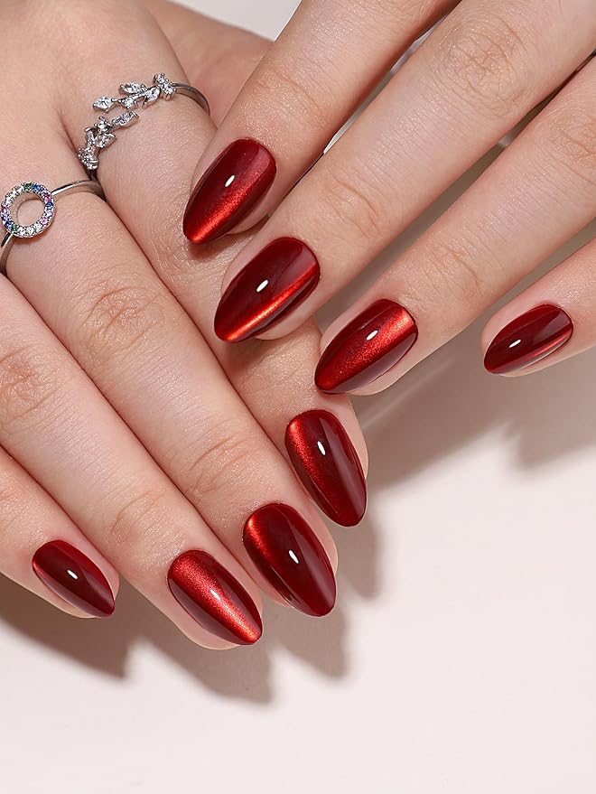 Press On Nails - Siren | Red Cat Eye, UV Finish Almond Nails, Salon Quality | 32 Nails, 16 Sizes Kit with Glue and Adhesive Tabs I Female Founded - Beauty, Self Care