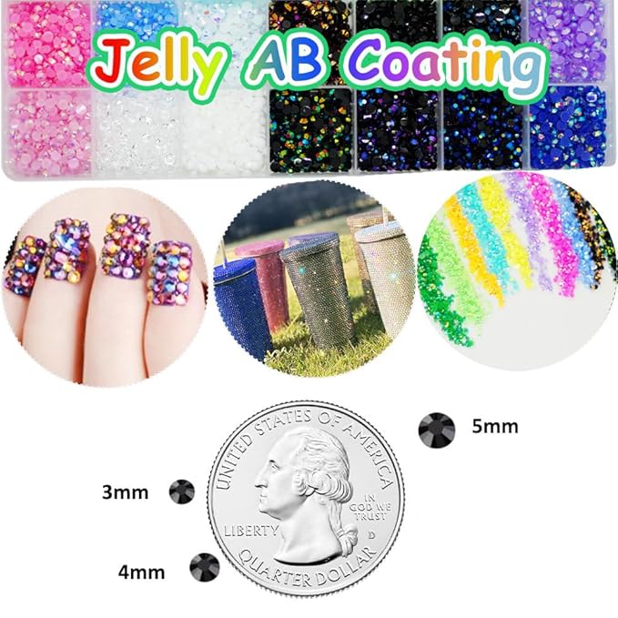 Multicolor Resin Rhinestones for Crafting, 5mm SS20 Jelly AB Flatback Beads,Non-Hotfix Colorful Crafts Flatback AB Gems Bedazzler, Jewels Bedazzling Kit with B7000 for DIY Art Crafts Decoration