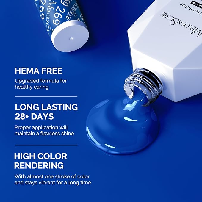 MelodySusie Hema Free Gel Nail Polish, 0.5 Fl Oz Thick Royal Blue Gel Polish, Non Toxic, Long Lasting, Soak Off UV Nail Polish, Manicure Nail Design Salon DIY Nail Art at Home 269