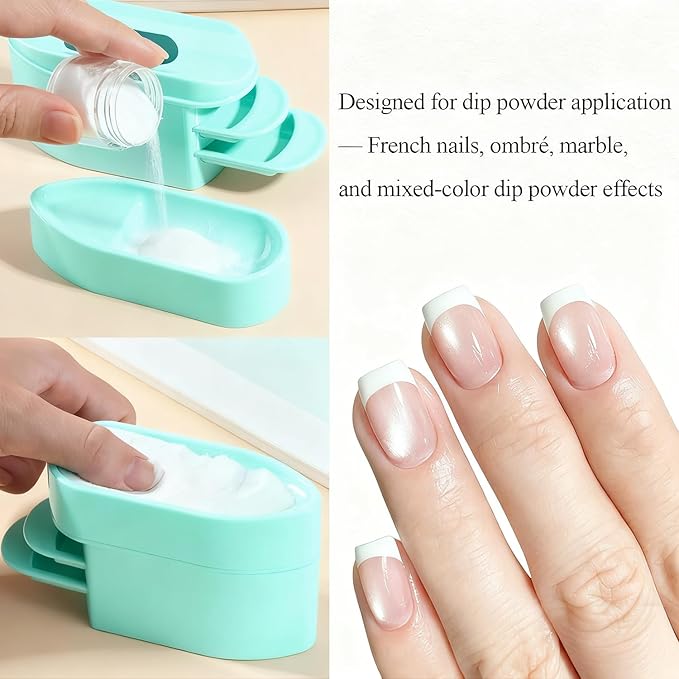 2 in 1 Dip Powder Recycling Tray System, Nail Dip Powder Storage Tray with Cleaning Brush, Container for Glitter, Sequins, Caviar Beads, Manicure Tool Kit for Home & Salon