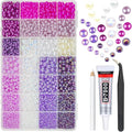 28 Types Purple Flatback Pearls w B7000 Jewelry Glue for Bedazzling Crafting 3mm 4mm 5mm 6mm 8mm 10mm Flatback Colorful AB Half Pearls Charms for Nails Face Eyes Makeup Crafts Tumblers Bottles