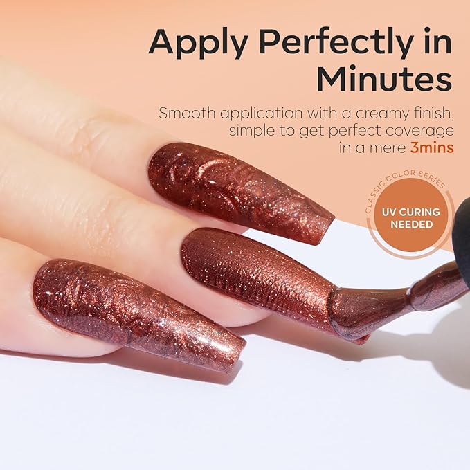 modelones Fall Gel Nail Polish Set, 6 Colors Glitter Brown Orange Red Yellow Nail Drawing Swirl Shell Thread Effect Gel Polish Kit Soak Off Led Nail Gel Polish DIY Mani Gift