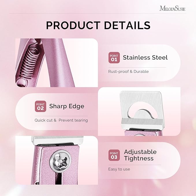 MelodySusie Acrylic Nail Clippers, Professional Nail Clippers Cutters for Acrylic Nails Fake Nail Tips, Adjustable Stainless Nail Trimmer, Manicure Tool for Salon Home Nail Art (Rose Gold)