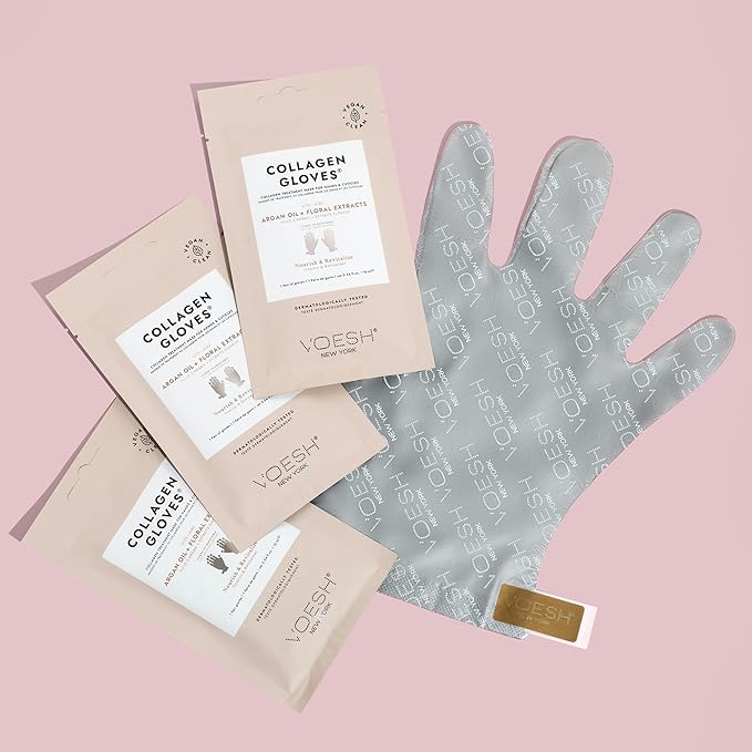 VOESH Collagen Gloves, Vegan Hand Masks, 4 Pack, Moisturizing Hand Mask, Lotion Gloves, Hydrating Gloves, Hand Care, Spa Manicure Gloves, Dry Hand Treatment