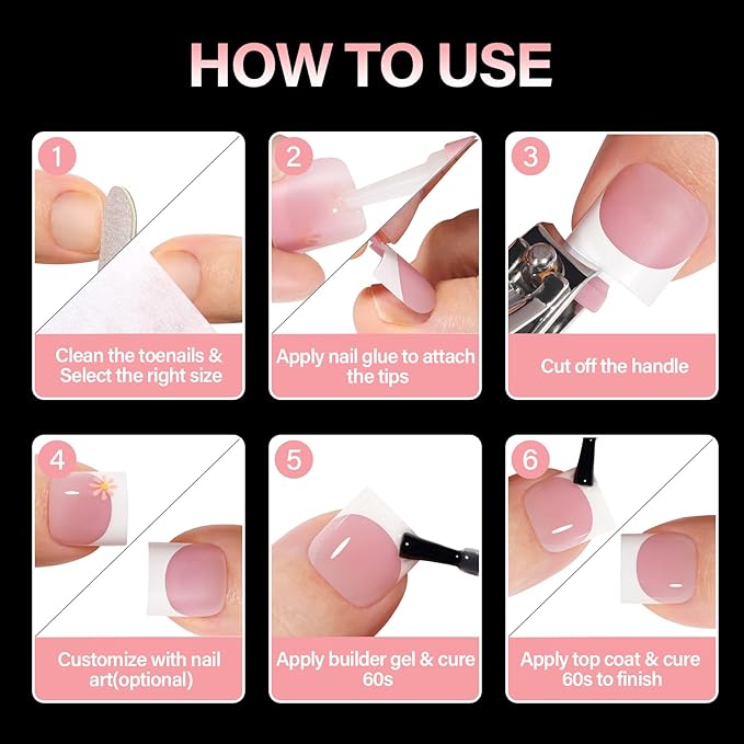 AILLSA Toe Nail Press Ons, French Tips Toe Press On Nails, 15 Sizes Short Square Full Cover Fake Toenails 150PCS, Baby Pink Acrylic Wearable Full Cover DIY Nail Art for Women