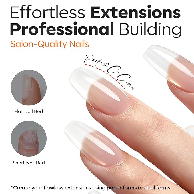 modelones Gel Builder for Nails 2 Colors, 10-in-One Builder Hard Gel Nail Kit Clear Nude with Dual End Brush, Acrylic Clamps, 100PCS Paper Forms for Sculpting Extension Overlays Salon LED Cured