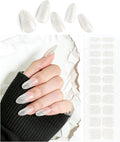 Semi Cured Gel Nail Strips Silver Glitter Nail Strips French Sequin Nail Sticker with UV/LED Required Long Lasting Gel Nail Stickers Includes 22 Strips 2 Prep Pads, Nail File & Wooden Stick