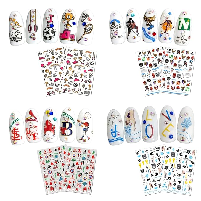 CHANGAR Football Sports Nail Art Decals - Basketball, Soccer, Cheerleading, Flag, Bowling, Rugby, Ballet - 16 Sheets