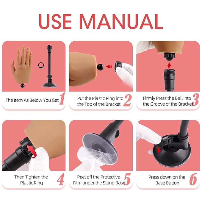 Nail Trainning Practice Hand with Clamp, Acrylic Nail Technician Manicure Supply, False Fake Hands for Nail Manicure, Best Manicure DIY Print Practice Tool