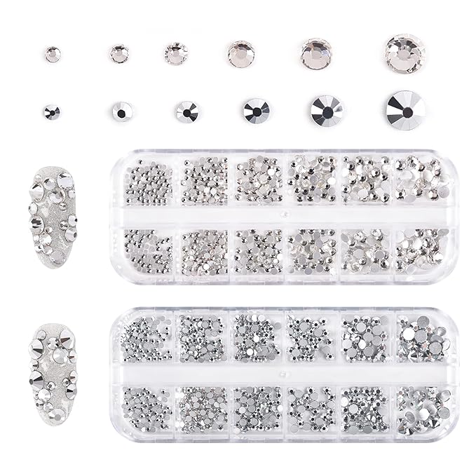 KADS Nail Crystals AB Nail Art Rhinestones 10 Colors Round Beads Flatback Glass Charms Gems Stones 6 Sizes for Nails Decoration Makeup Clothes Shoes (10 Colors+ Tweezer)