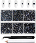 Beadsland 4300pcs Flatback Rhinestones, Dark Blue Rhinestone Nail Gems Round Crystal Rhinestones for Crafts,Mixed 6 Sizes with Picking Tweezers and Wax Pencil Kit, SS6-SS20, Montana