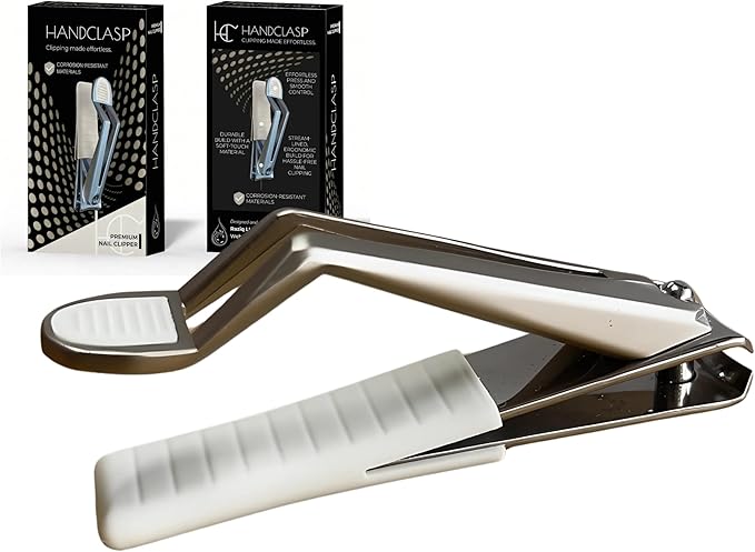 Nail Clippers, Stylish, Comfortable for Seniors, Fingernails, Premium Stainless Steel, Curved Edge, Wide Jaw, Ergonomic, Thumb Rest, Comfort Cuts, Women, Men, Teens, Special Needs, (Sky)