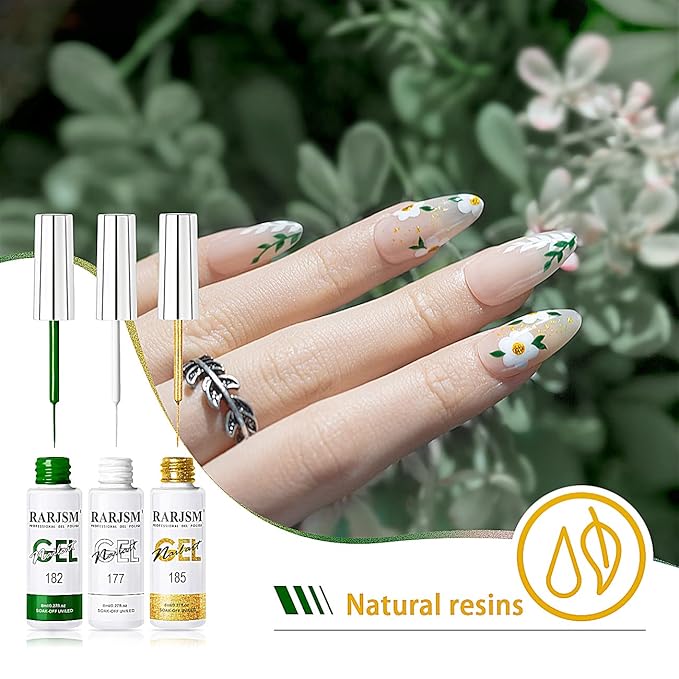 RARJSM Painting Drawing Liner Pen Gel Nail Polish Set,Silver Gold Glitter Dark Green Red White Nail Art Design UV Led Gel Polish Kit,DIY 3D GelNail Paint Pull Line Pen Tool for Nails Manicure