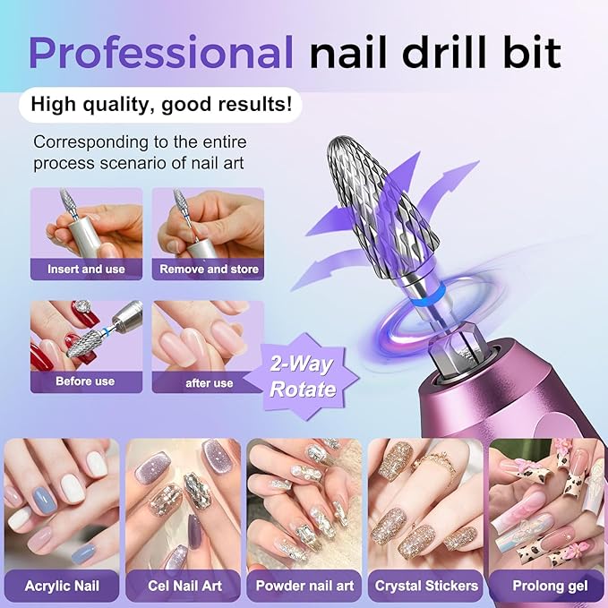 Fantexy 3/32" Carbide Nail Drill Bit - Remove Acrylic Hard Gels Quickly and Safely,Professional Cone Tungsten Drill Bits Set Nail File Acrylic for Manicure,Pedicure,Cuticle Cleaner (Medium - M)