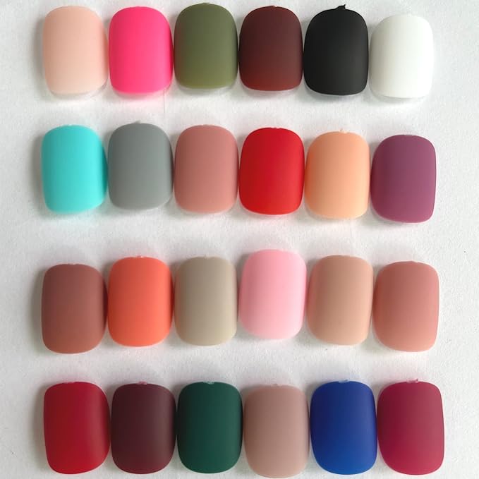 AddFavor 576pcs Short Press on Nails Full Cover Matte Fake Nails Solid Colors Acrylic Artificial False Nail Tips for Women Girls Nail Art Manicure