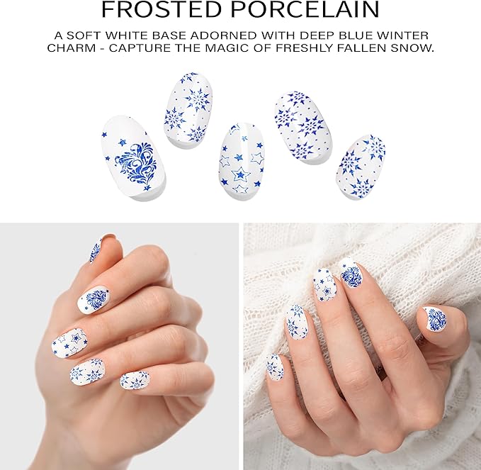 Semi-Cured Gel Nail Strips - 20 Salon-Quality Gel Sticker with UV Light Required, Long Lasting, Easy Application & Removal, Includes Prep Pad, Nail File, Wooden Stick (Frosted Porcelain)