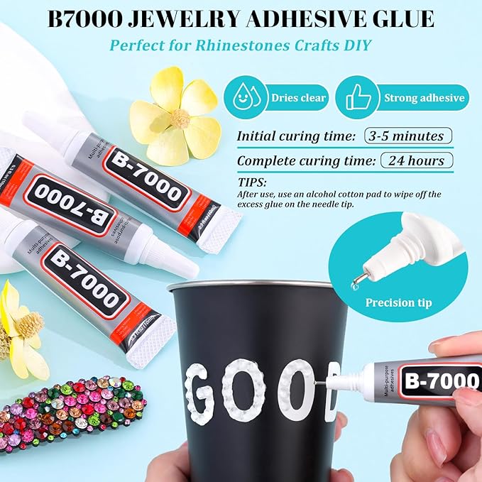 6100Pcs Resin Rhinestones for Crafting with 2Pcs 10ml B7000 Jewelry Glue, 1 Box Flatback Crystals Diamond (Transparent) for Bedazzling Crafts DIY Nail Art，Non Hotfix Gems for Clothing Shoes Tumblers