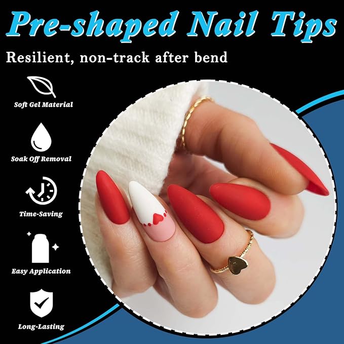 LoveOurHome 420pc Almond Fake Nails Medium Gel Nail Tips Medium Press on Nails Clear Almond Nail Tips Full Cover False Artificial Fake Fingernail for Gel Extension Acrylic Nails Press on