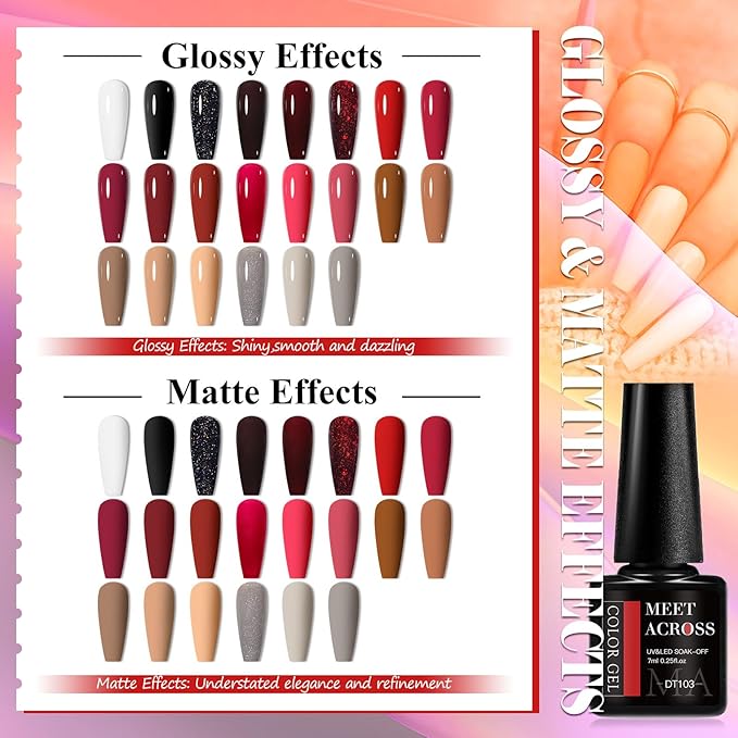 MEET ACROSS 30Pcs Nude Gel Polish 22 Colors Gel Nail Polish Set Black Red Skin Tones Series Neutral Brown Fall Winter Gel Nail Kit DIY Nail Art Salon Home Gift