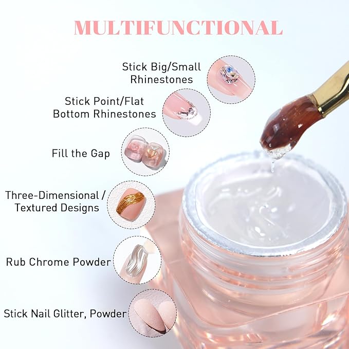 VARNAIL ELastic Gem Gel, No Wipe Stick Gel, Super Sticking Nail Gel Long Lasting Gel, Universal Gem Gel for rhinestones and nail accessories (No Wipe -Jelly 8g)