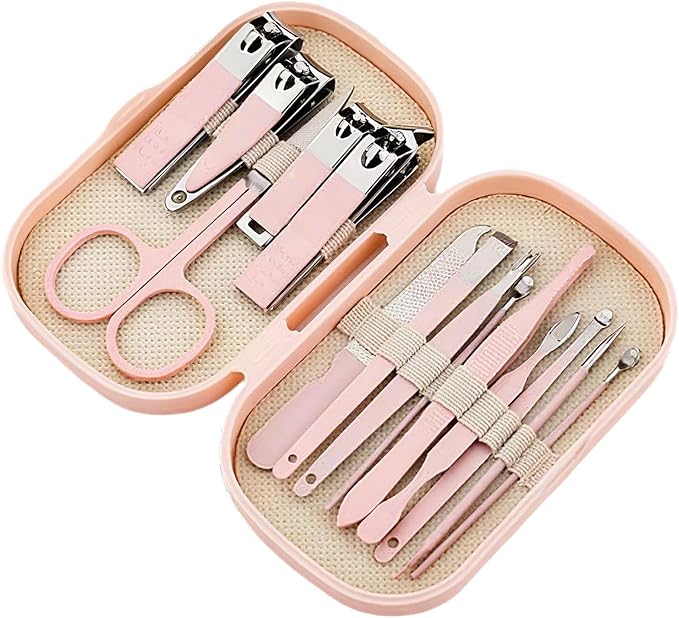 Manicure Set 14 in 1 Nail Clipper Set, Stainless Steel Nail Care Pedicure Tools With Case, Portable Travel Pedicure Kit for Men Women, Travel Grooming Facial Care Tools Set Christmas Stocking Stuffers