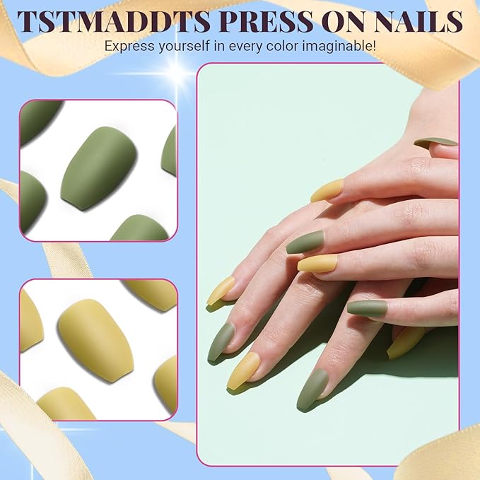 TsMADDTs Matte Press on Nails Coffin, Short Matte Fake Nails Almond 720 pcs with Nail Adhesive Tabs, Files, Stickers, Tweezer, Glue for Nail Art DIY at Home