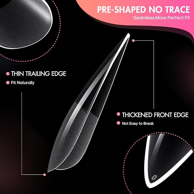 Ranrose Long Almond Nail Tips: 240pcs Nail Tips Full Cover False Nail 12 Sizes Half Matte Pre-shape Acrylic Almond Shaped Press On Nail Tips DIY Nail Salon