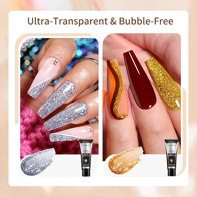 Shiny Flase Nail Extension Gel,Poly Gel 6-Colors Set,New Upgrade Shiny Style Glitter Extension Poly GeL Nail Combinations Shine Your Life