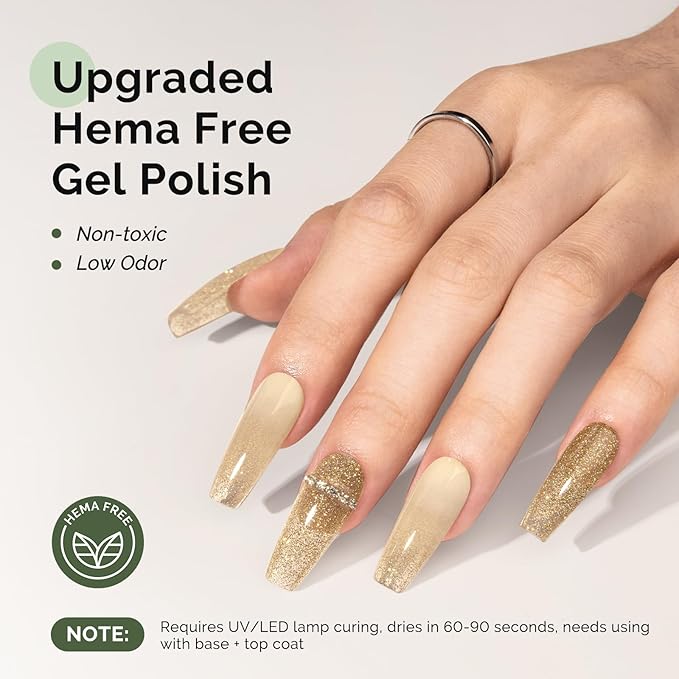 MelodySusie Hema Free Gel Nail Polish, 0.5 Fl Oz Thick Golden Glitter Gel Polish, Non-Toxic, Long Lasting, Soak Off UV Nail Polish, Manicure Nail Design Salon DIY Nail Art at Home B3060