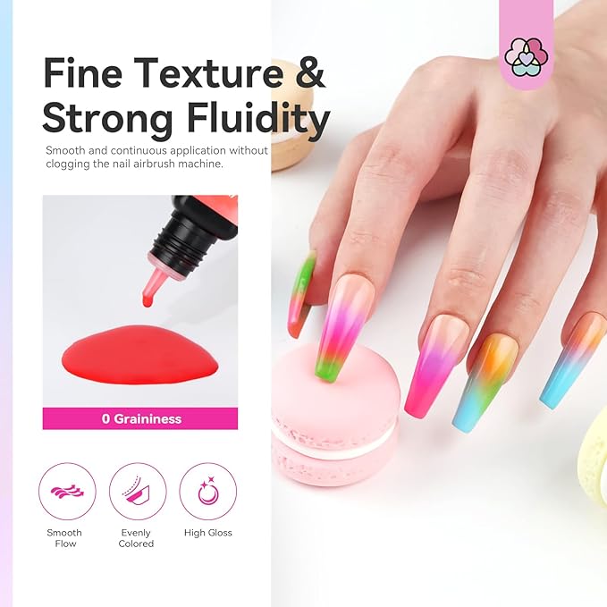 SAVILAND Airbrush Gel Nail Polish Hema-Free: Dilution-Free 24 Colors Airbrush for Nails Non-Acetone for Gradients Nails Blush Layered Nail Art Various Pattern High Color Saturation for Home Salon Kit