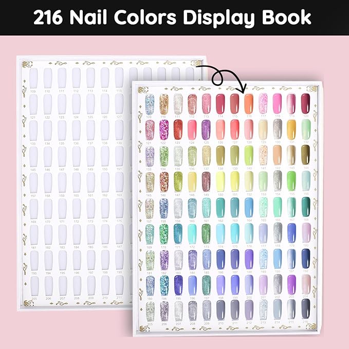 Segbeauty 216 Nail Colors Display Chart, Nail Polish Organizer Display Book with 240 False Nails Tips, Professional Nails Art Salon Supplies Fingernail Color Fingernail Gel Card Sticks
