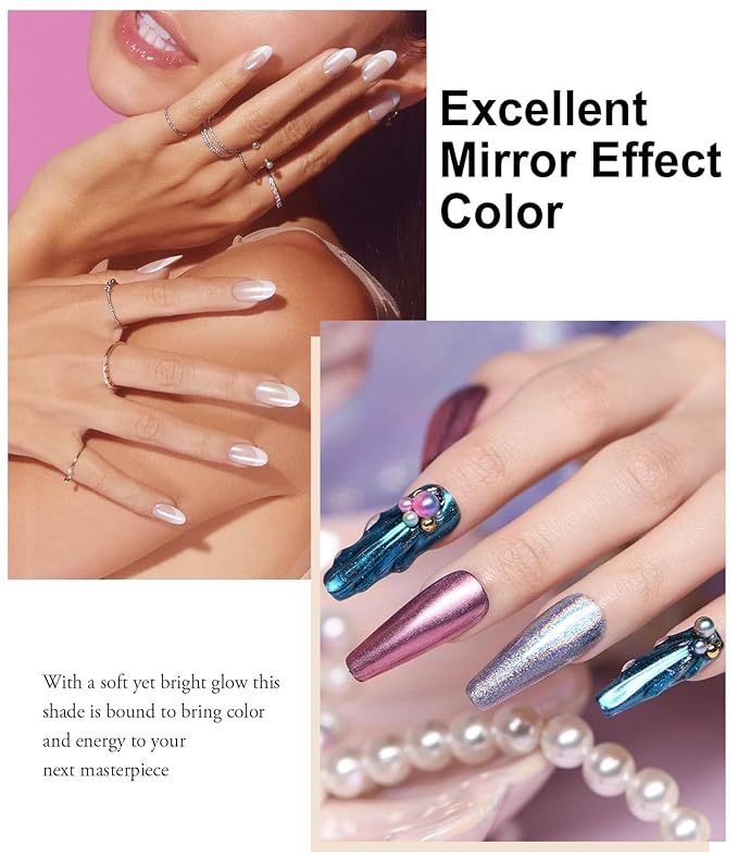 24Pcs Chrome Nail Powder - Metallic Mirror Effect Holographic Aurora Iridescent Pearlescent Nail Chrome Powder for Gel Nails DIY Manicure Nail Art Decoration Gift for Women