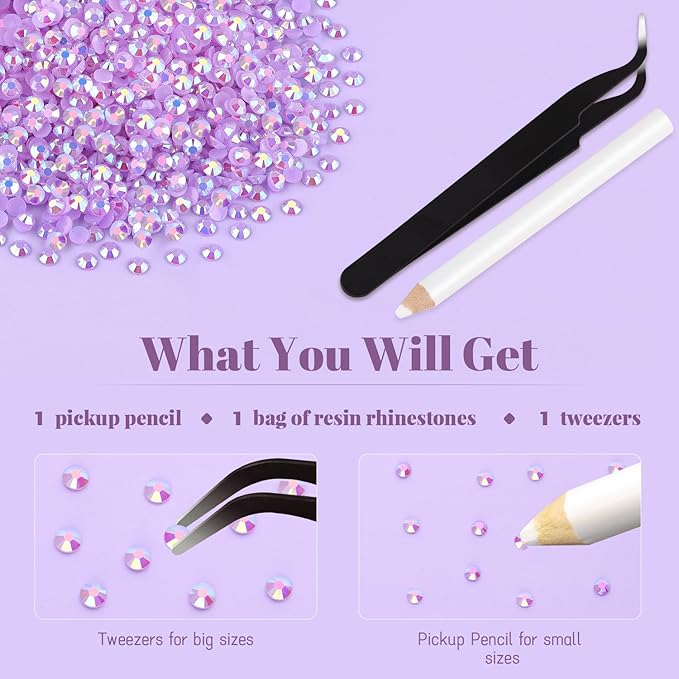 12000PCS 2mm Resin Jelly Rhinestones in Bulk (Lavender Purple AB), Bedazzling Flatback Crystals Rhinestones for Crafting DIY Nail Decoration, Gems Diomand Charms for Tumbler Shoes Clothing Fabric