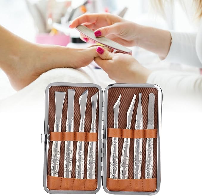 8Pcs Ingrown Toenail Removal Kit, Stainless Steel Pedicure Kit, Pedicure Knife Dead Skin Removal, Ingrown Toenail Treatment Tool Set with A PU Leather Box