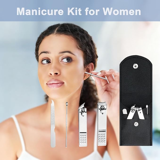 16 Sets Travel Manicure Set Professional Nail Clipper Kit Bulk,4 in 1 Adult Stainless Steel Travel Manicure Kit with Case Individually Wrapped Nail Clippers Bulk for Homeless,Hotel,Charity（Black）