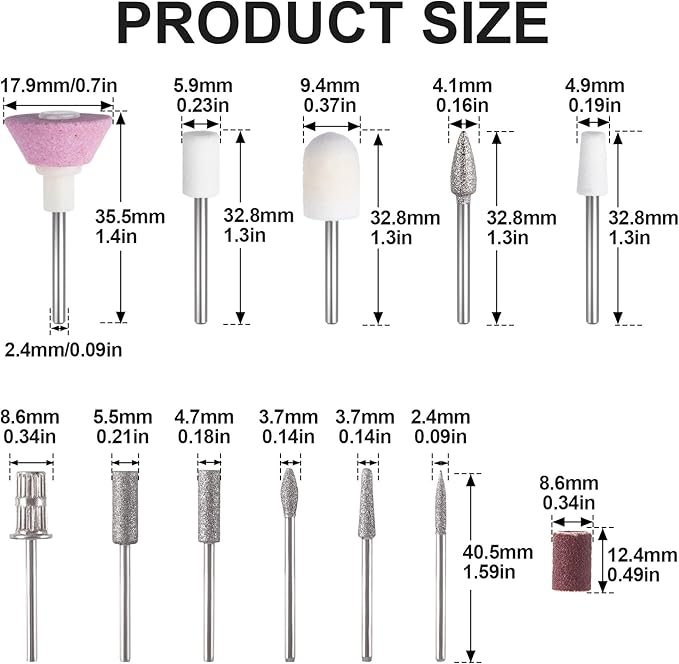 ANCIRS 11 Pcs Nail Drill Bits Sets + 6 Pcs 3/32" File Sanding Bands, Nail File Replacement Head Refills Set, Nail Drill Bits for Finishing Salon Electronic Manicure, Nail Manicure Pedicure Tools