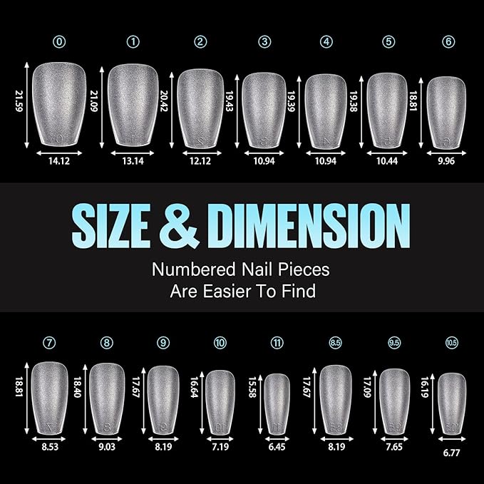 TOMICCA Short Coffin Nail Tips, 15 Sizes Full Cover Double Sided Matte Gel Nails, 240Pcs Acrylic Soft Pre Shaped Nail Tips Set for Nails Professional