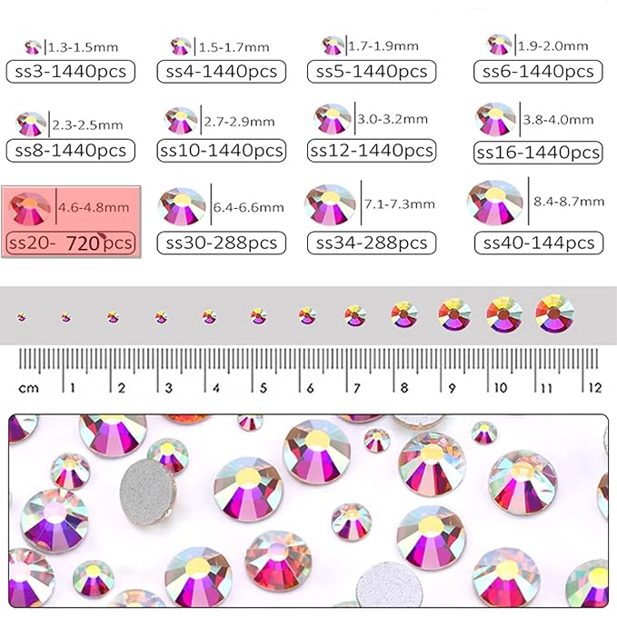 Dowarm 720-Piece SS20 Flatback Crystal AB Rhinestones, 4.8MM for Craft Nails Dance Costumes, Non Hotfix