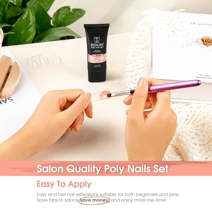 Nude Poly Extension Gel, ROSALIND 2.7 oz Peach Nude Poly Nail Gel Builder for Nail Art Decoration, Nail Thickening Extension Easy to DIY Use at Home Need UV Lamp