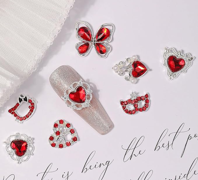 60 Pcs Heart Nail Charms, Rhinestone Red Butterflies Nail Art Gems, Star Heart Butterfly Charms Decorations Sailor Moon Acrylic Nail Accessories for Women DIY Crafts 2