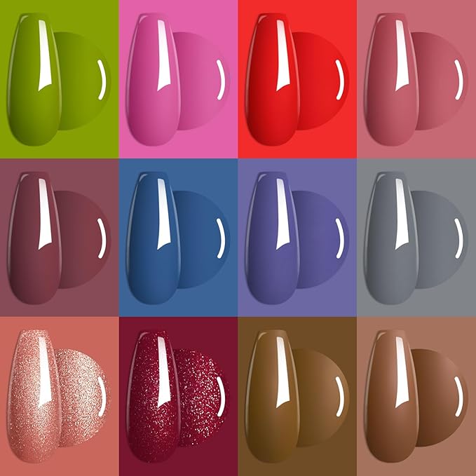 MTSSII Gel Nail Polish Set, 12PCS Brown Grey Red Blue Gel Nail Polish Kit, Soak Off UV/LED Nail Polish Nail Art Design Salon Home Gifts for Women