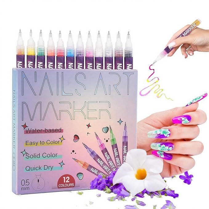 12 Color 3D Nail Art Pens Set, Nail Polish Pens Nail Point Graffiti Dotting Pen Drawing Painting Liner Brush for DIY Nail Art Beauty Adorn Manicure Tools,Valentine's Day gift