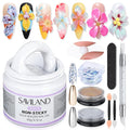 SAVILAND White Solid Builder Nail Gel Kit: Non-Sticky 60 g Sculpture Gel for Nail Art with Chrome Powder Sequins Sculpture Pen Non-Wipe Extensions 3D Nails Art Designs DIY Home