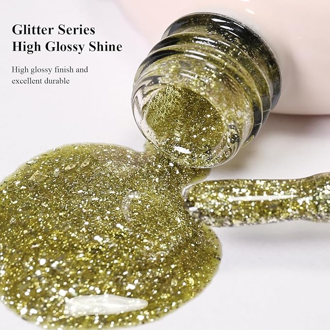 Imtiti 10ml Green Yellow Glitter Gel Nail Polish Long Lasting Soak Off UV Led Christmas Gel Polish Salon DIY at Home Gift for Women 1Pcs